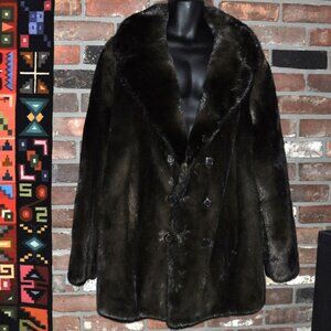 Otter Fur Coat Jacket Winter Dark Brown Pea Coat Sz 48 XL